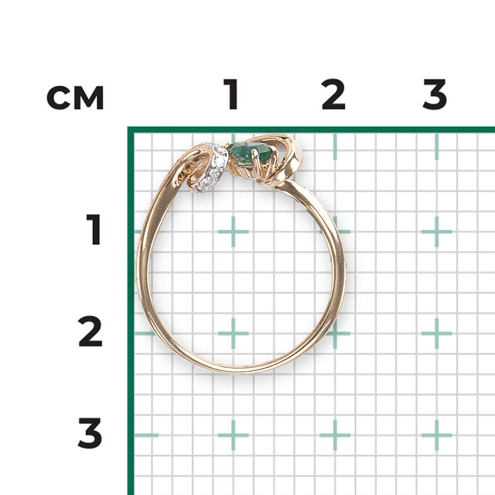 Кольцо из красного золота с изумрудом и бриллиантами 01-1607-00-106-1110-30