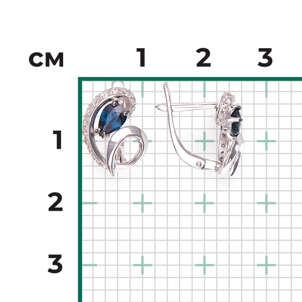 Серьги с английским замком из белого золота с сапфиром и бриллиантами 02-0965-00-105-1120-30