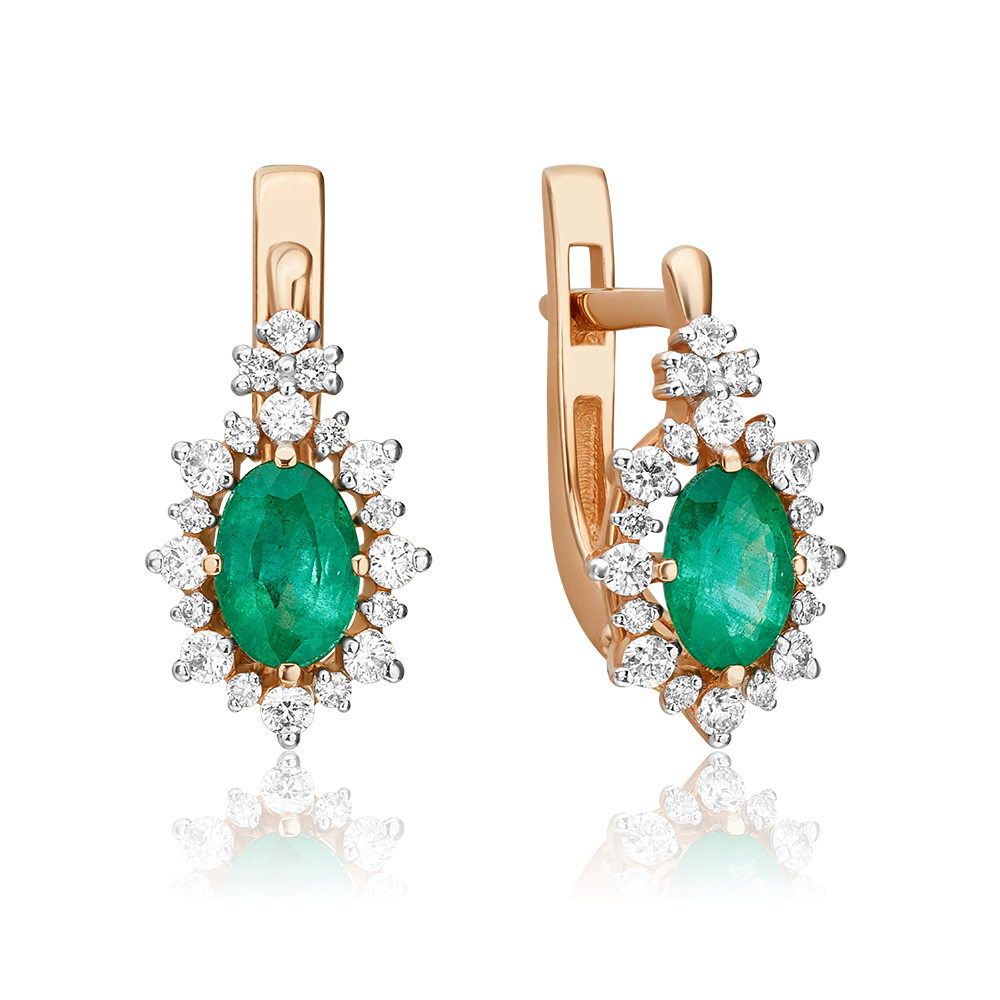 Серьги с английским замком из красного золота с изумрудом и бриллиантами 02-0960-00-106-1110-30