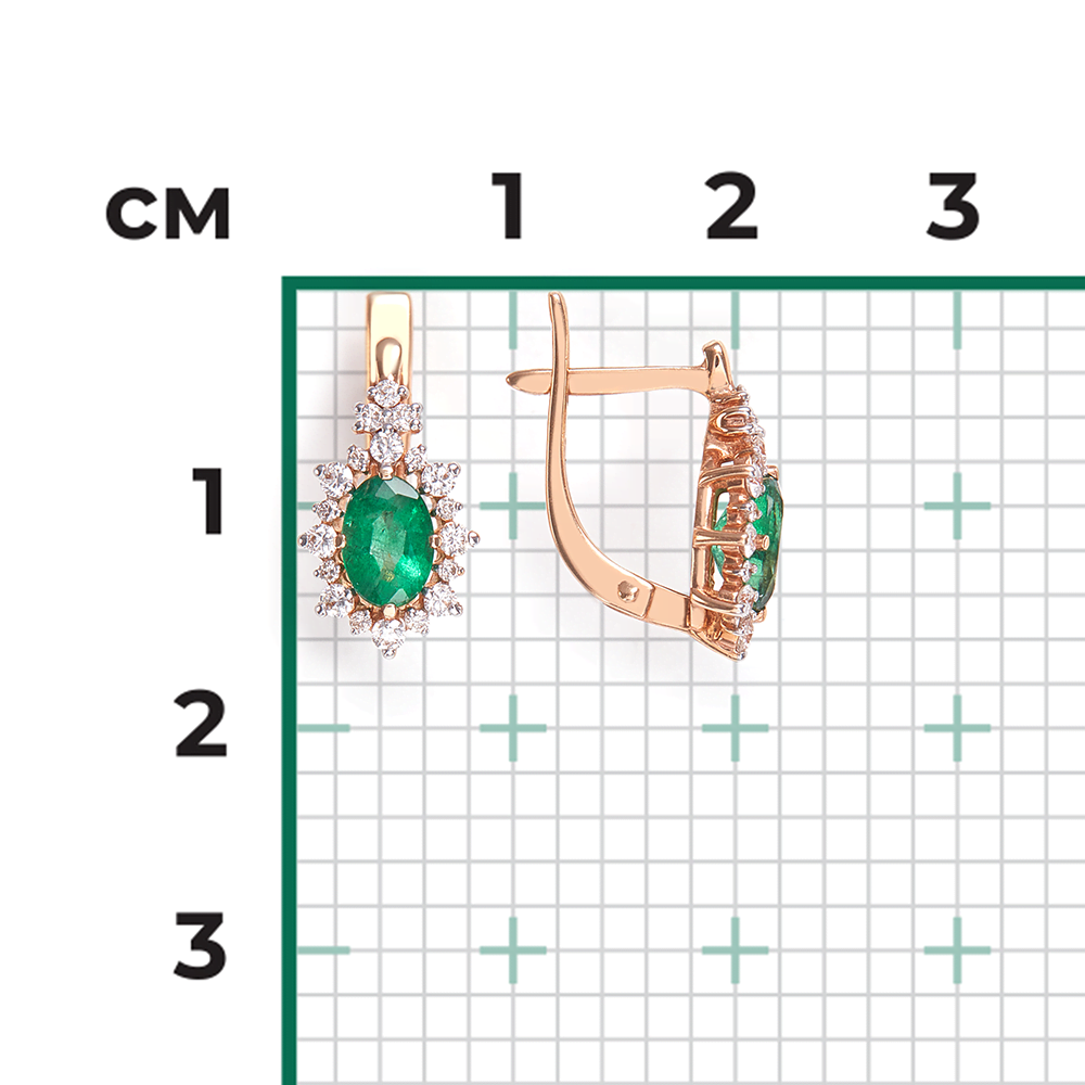 Серьги с английским замком из красного золота с изумрудом и бриллиантами 02-0960-00-106-1110-30