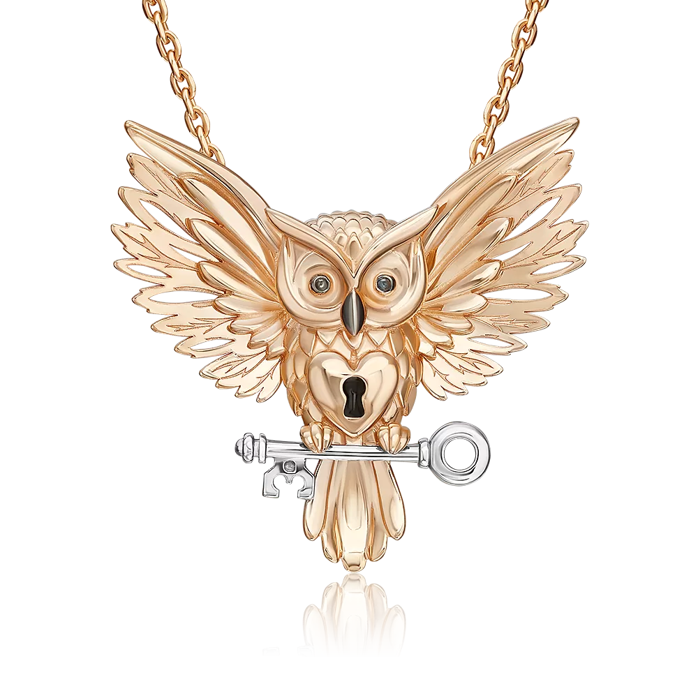 Подвеска «Сова» из комбинированного золота с эмалью 03-3547-00-000-1111