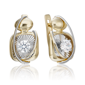 Серьги с английским замком из комбинированного золота с фианитом