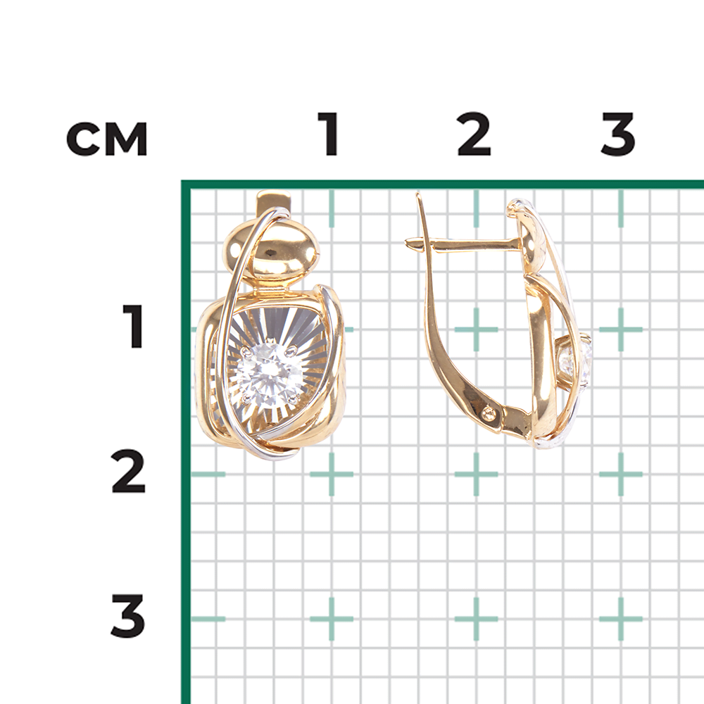 Серьги с английским замком из комбинированного золота с фианитом 02-4277-00-501-1121-38