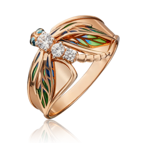 Кольцо «Стрекоза» из красного золота с фианитами и эмалью 01-5368-01-501-1110-38