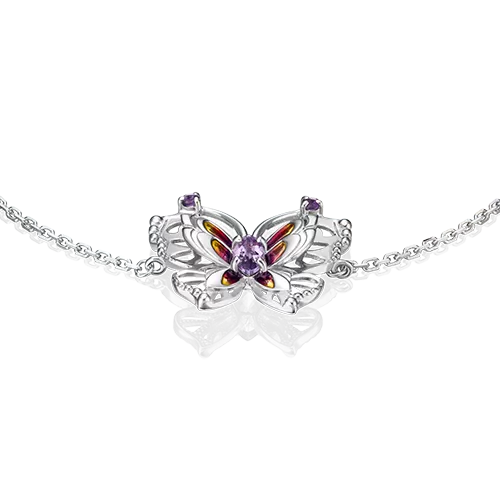 Браслет «Бабочка Переливница» из серебра с аметистами и эмалью 05-0687-00-203-0200-69