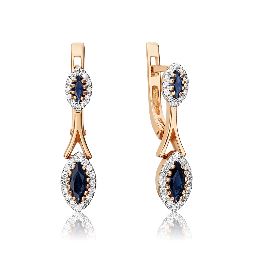 Серьги с английским замком из красного золота с сапфирами и бриллиантами 02-3994-00-105-1110-30