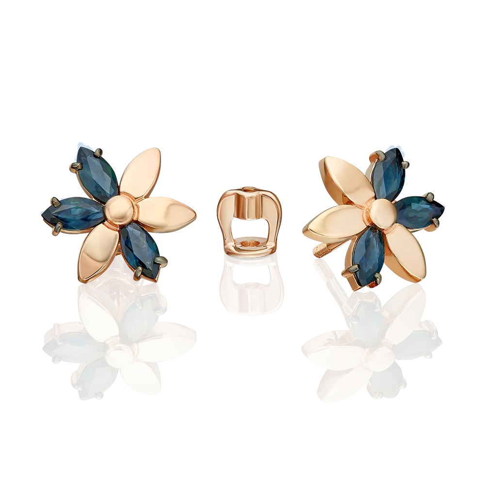 Серьги-пусеты из красного золота с сапфирами 02-5490-00-102-1110