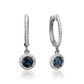 Серьги с английским замком из белого золота с сапфиром и бриллиантами