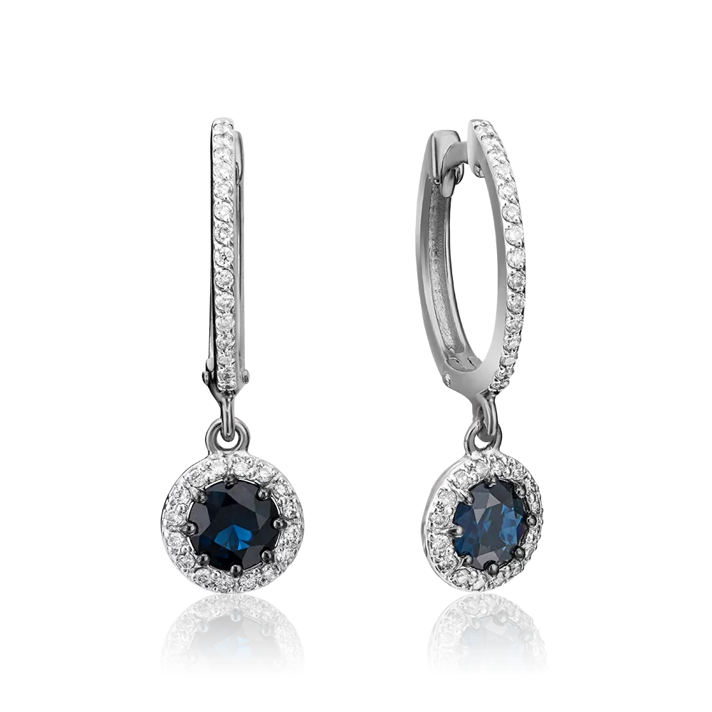 Серьги с английским замком из белого золота с сапфиром и бриллиантами 02-0738-00-105-1120-30