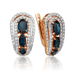 Серьги с английским замком из красного золота с сапфирами и бриллиантами