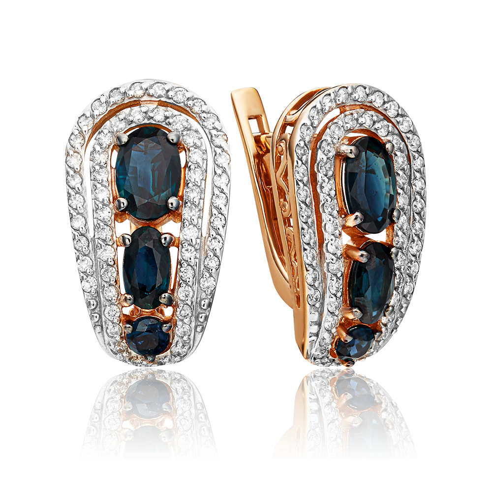 Серьги с английским замком из красного золота с сапфирами и бриллиантами 02-0739-00-105-1110-30