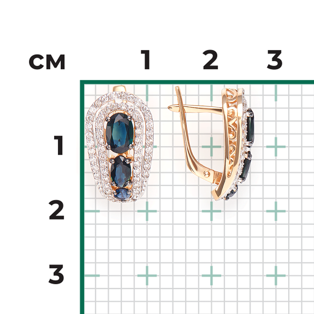 Серьги с английским замком из красного золота с сапфирами и бриллиантами 02-0739-00-105-1110-30