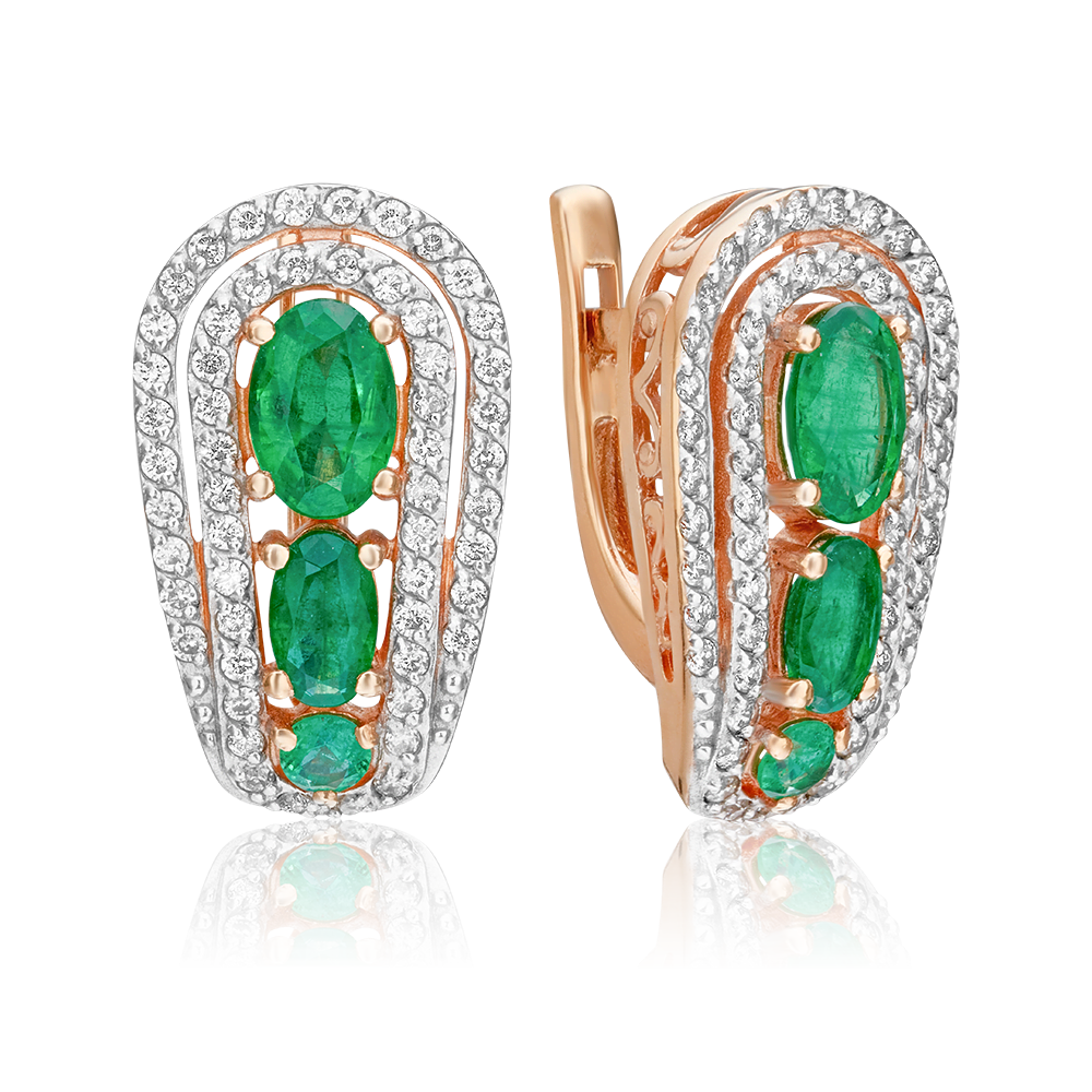 Серьги с английским замком из красного золота с изумрудами и бриллиантами 02-0739-00-106-1110-30