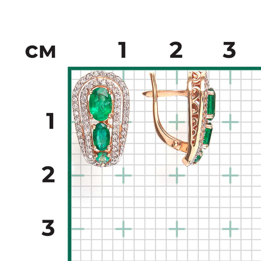 Серьги с английским замком из красного золота с изумрудами и бриллиантами 02-0739-00-106-1110-30