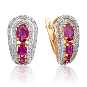 Серьги с английским замком из красного золота с рубинами и бриллиантами