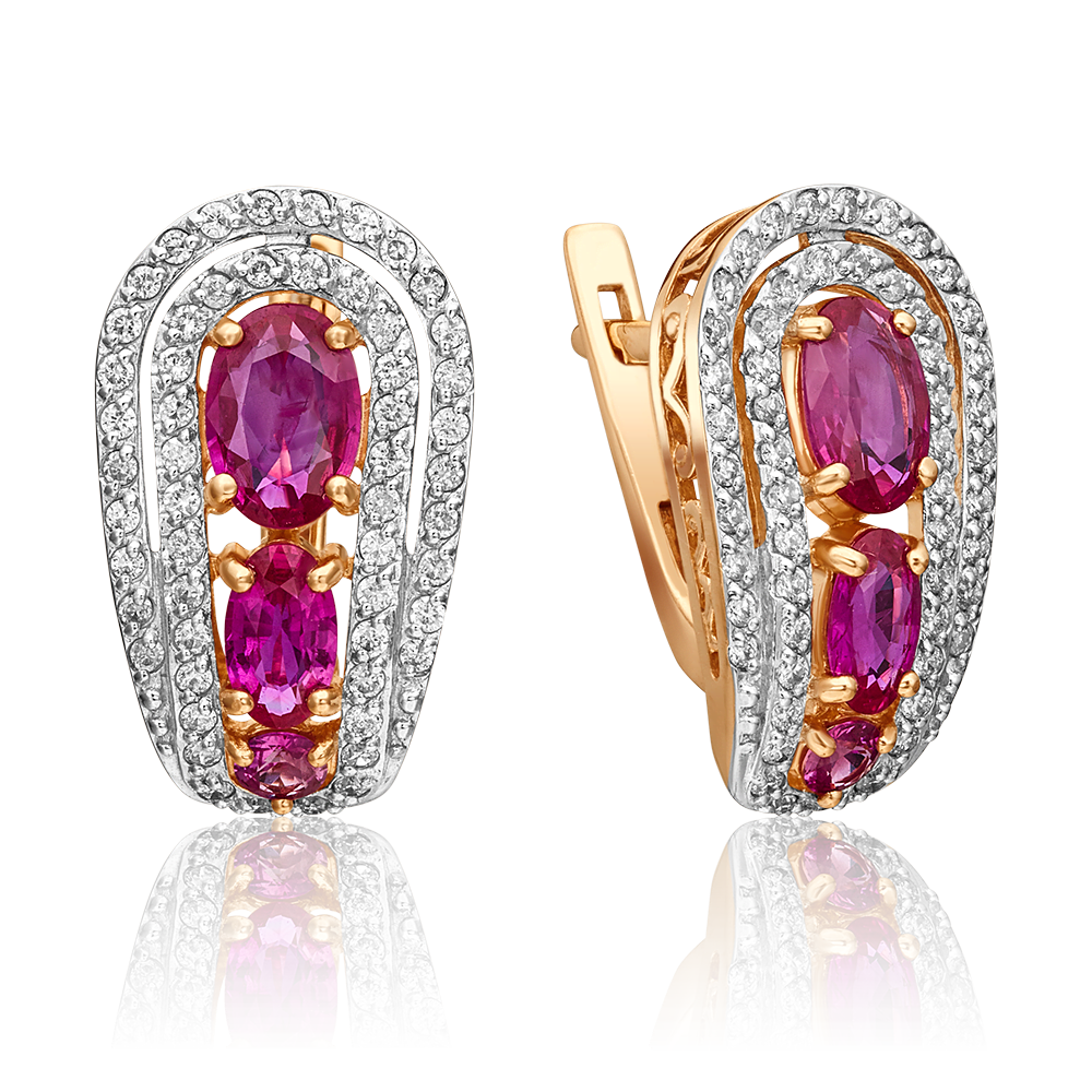 Серьги с английским замком из красного золота с рубинами и бриллиантами 02-0739-00-107-1110-30