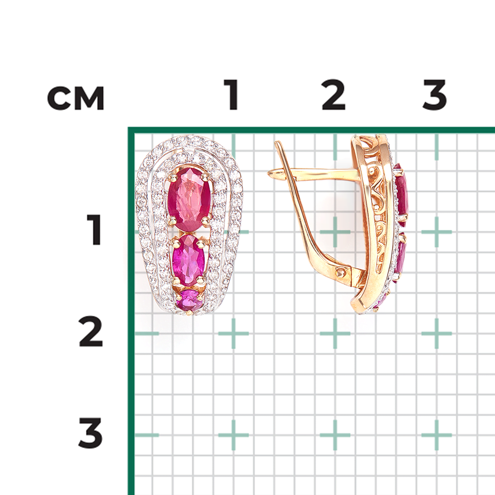 Серьги с английским замком из красного золота с рубинами и бриллиантами 02-0739-00-107-1110-30
