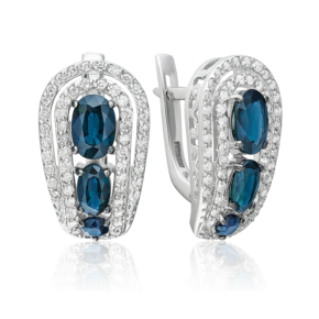 Серьги с английским замком из белого золота с сапфирами и бриллиантами 02-0740-00-105-1120-30