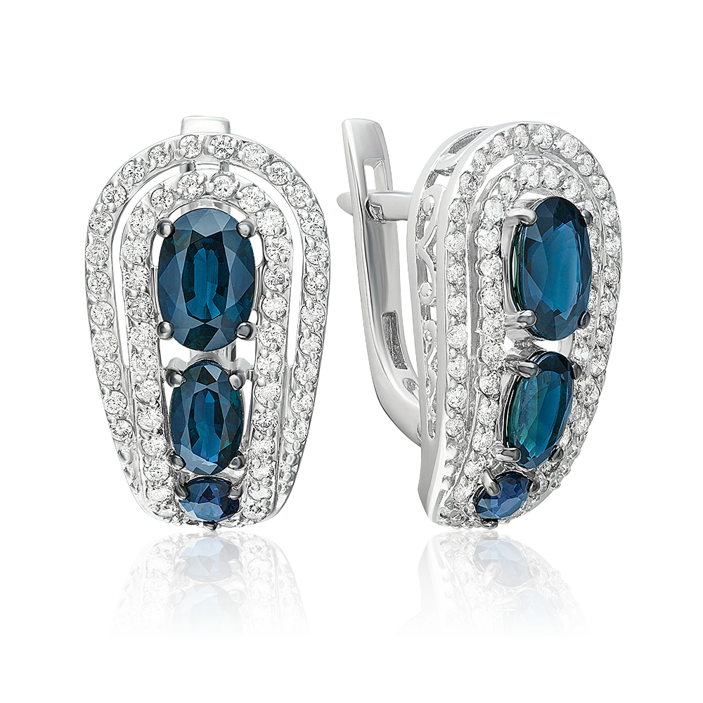 Серьги с английским замком из белого золота с сапфирами и бриллиантами 02-0740-00-105-1120-30