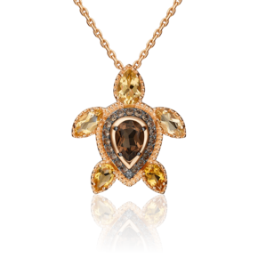Подвеска «Черепаха» из красного золота с кварцем дымчатым и цитринами 03-3113-00-226-1110-46