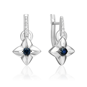 Серьги с английским замком из белого золота с сапфиром и бриллиантами 02-5494-00-105-1120