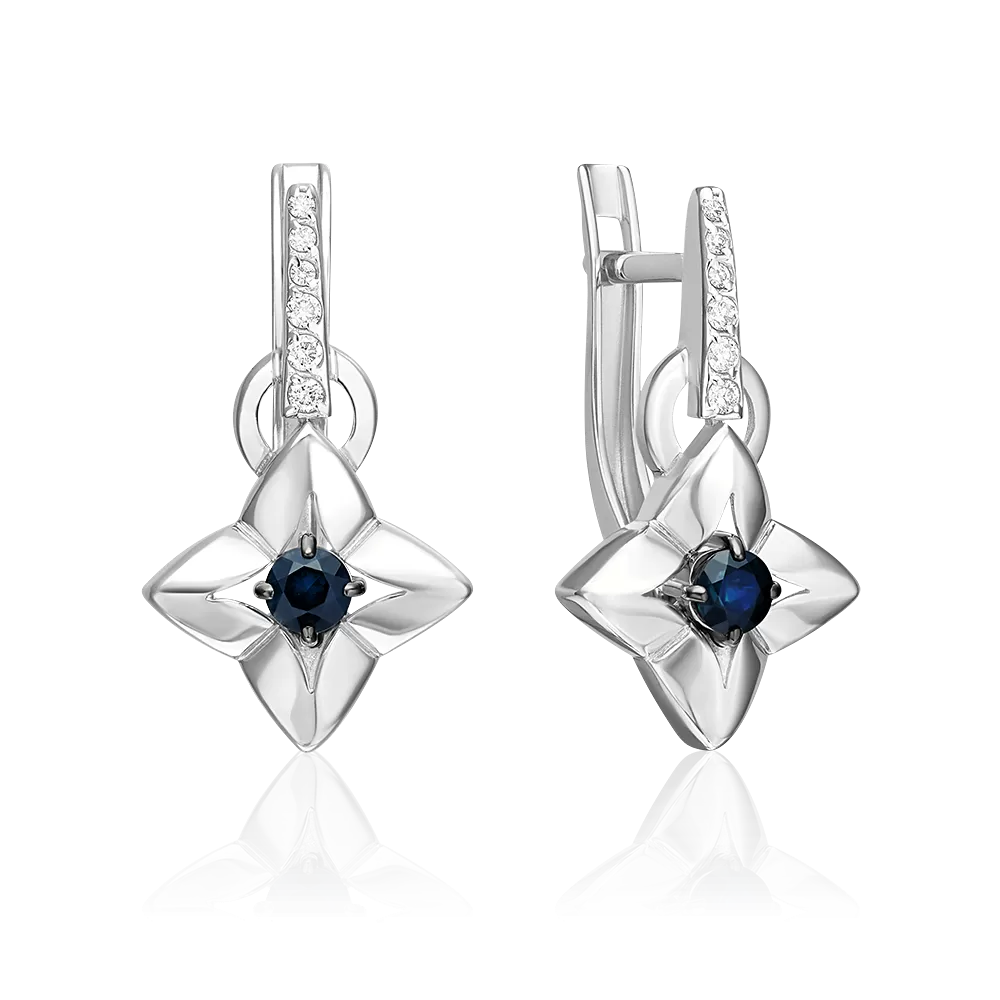 Серьги с английским замком из белого золота с сапфиром и бриллиантами 02-5494-00-105-1120