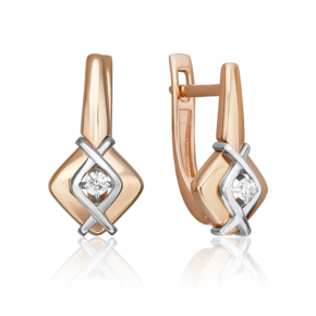 Серьги с английским замком из комбинированного золота с бриллиантом 02-5362-00-101-1111
