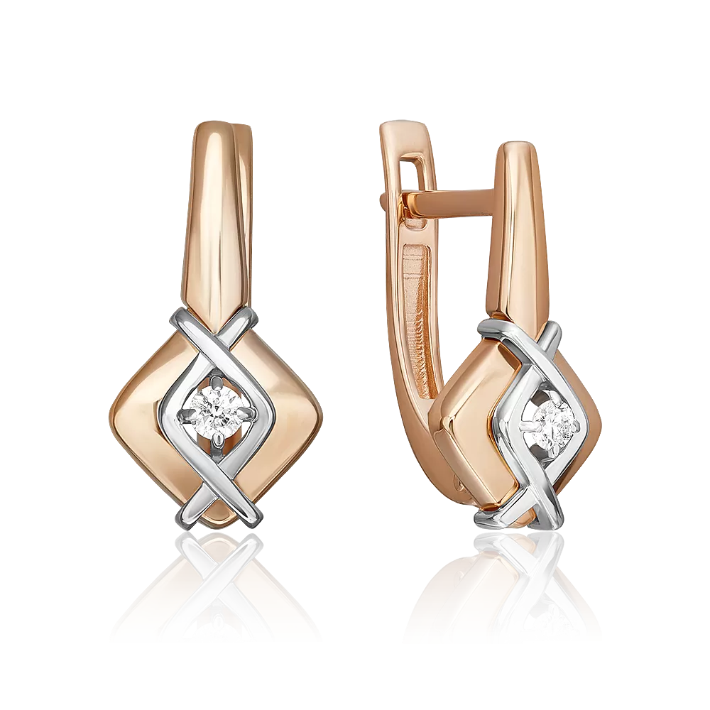 Серьги с английским замком из комбинированного золота с бриллиантом 02-5362-00-101-1111