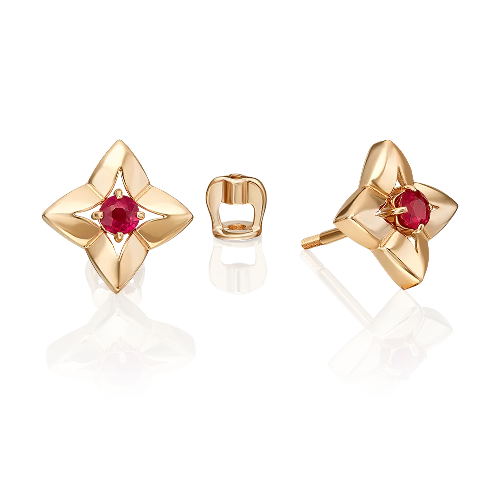 Серьги-пусеты из красного золота с рубином 02-5495-00-104-1110