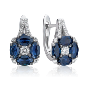 Серьги с английским замком из белого золота с сапфирами и бриллиантами 02-0912-01-105-1120-30