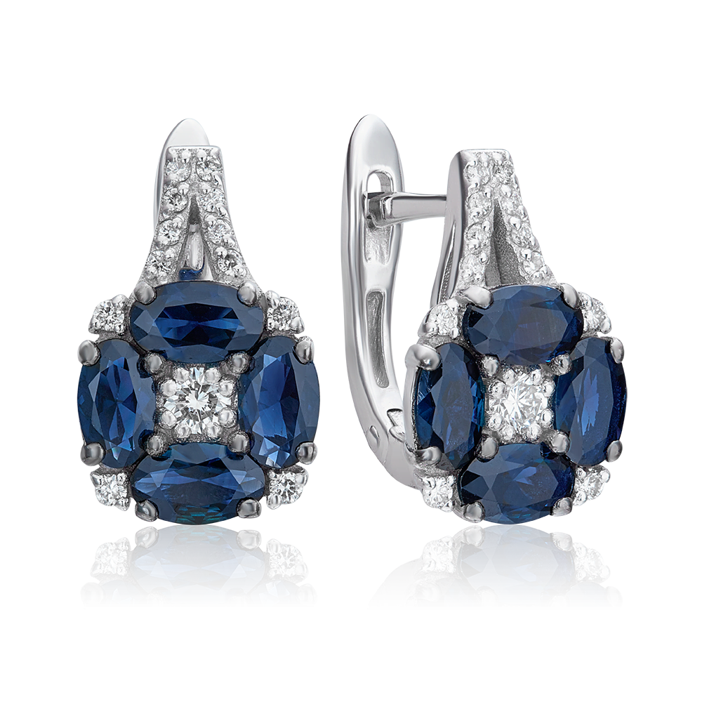 Серьги с английским замком из белого золота с сапфирами и бриллиантами 02-0912-01-105-1120-30