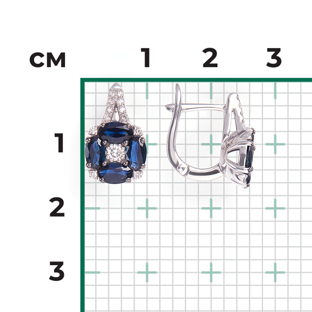 Серьги с английским замком из белого золота с сапфирами и бриллиантами 02-0912-01-105-1120-30
