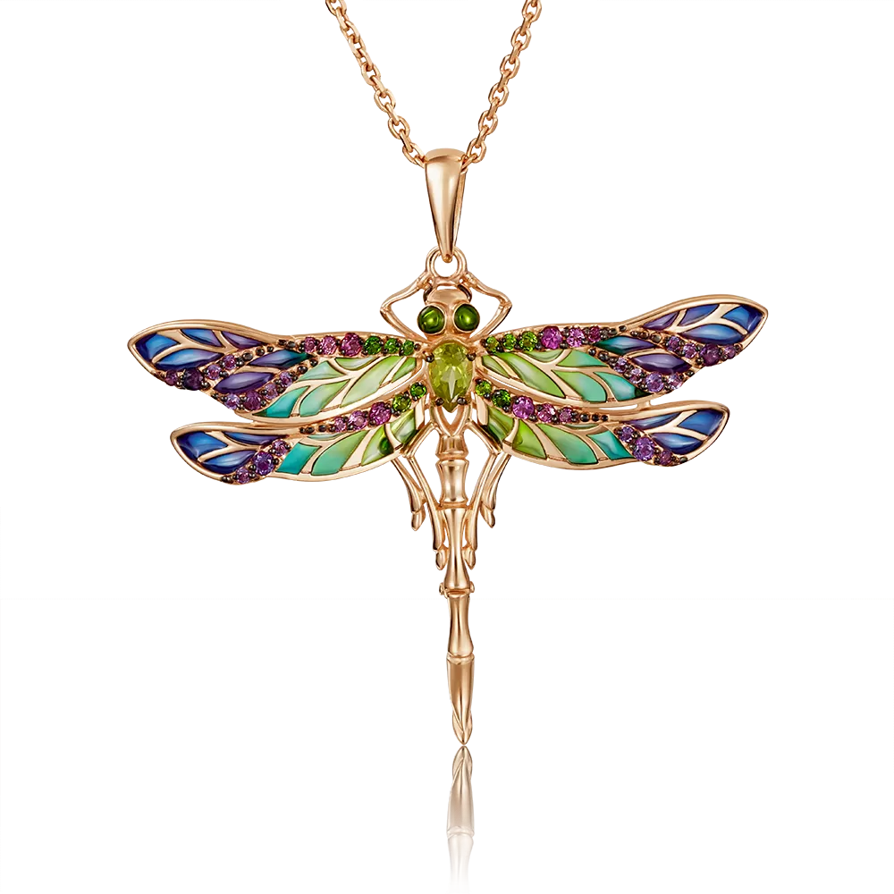 Подвеска «Стрекоза» из красного золота с миксом камней и эмалью 03-2876-00-711-1110-57