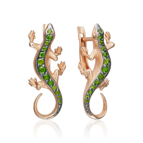 Серьги «Ящерицы» с английским замком из красного золота с хромдиопсидами 02-5291-00-723-1110