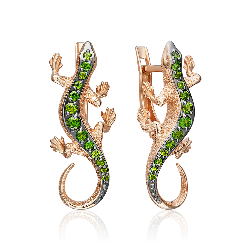 Серьги «Ящерицы» с английским замком из красного золота с хромдиопсидами 02-5291-00-723-1110