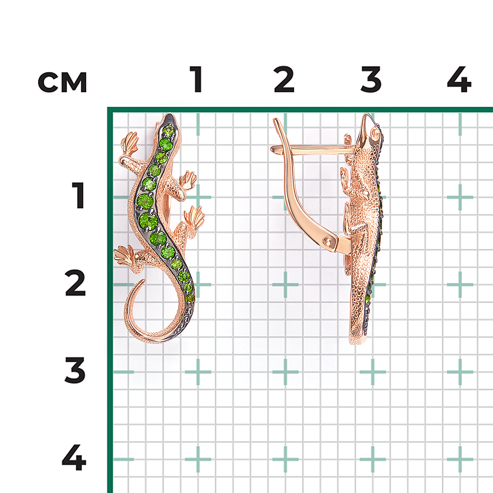 Серьги «Ящерицы» с английским замком из красного золота с хромдиопсидами 02-5291-00-723-1110