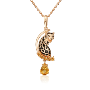 Подвеска «Леопард» из красного золота с цитринами и эмалью 03-3627-00-206-1110