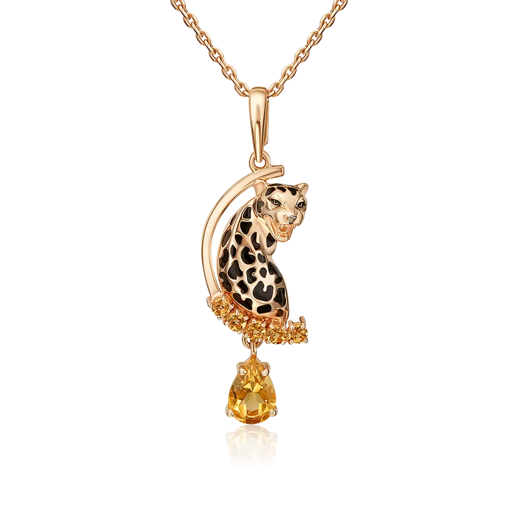 Подвеска «Леопард» из красного золота с цитринами и эмалью 03-3627-00-206-1110