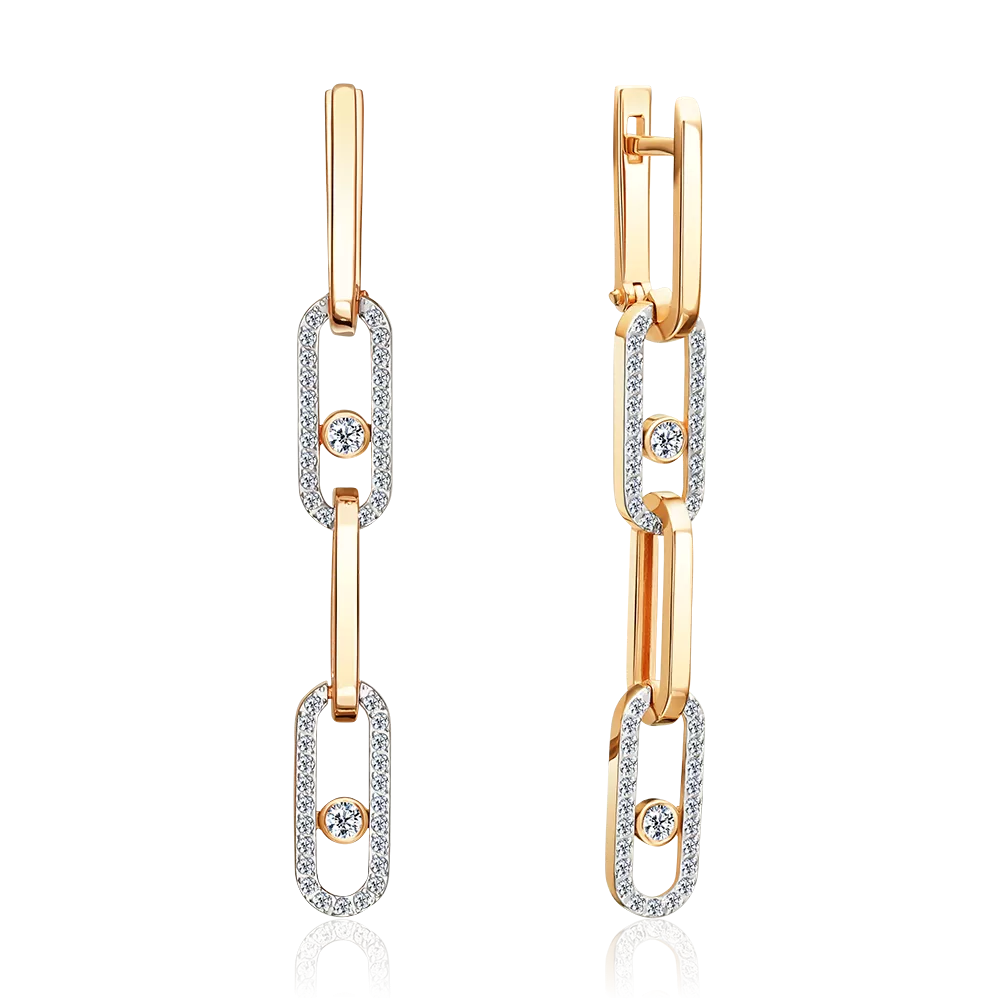 Серьги с английским замком из красного золота с фианитами 02-5551-00-401-1110