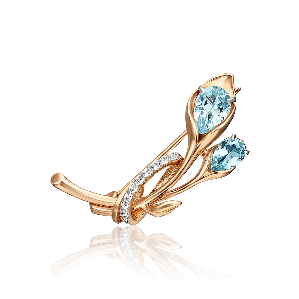 Брошь «Цветок» из красного золота с топазами и натуральными топазами white 04-0239-00-201-1110-57