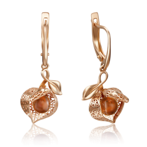 Серьги «Физалисы» с английским замком из красного золота с янтарём 02-4022-01-271-1110-58