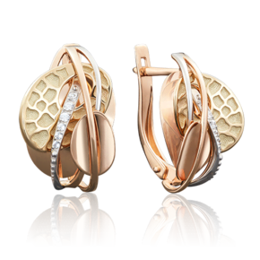 Серьги с английским замком из комбинированного золота с фианитами 02-3899-00-401-1140-66