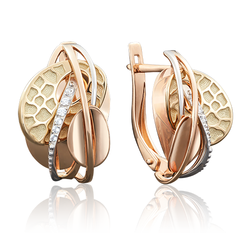 Серьги с английским замком из комбинированного золота с фианитами 02-3899-00-401-1140-66