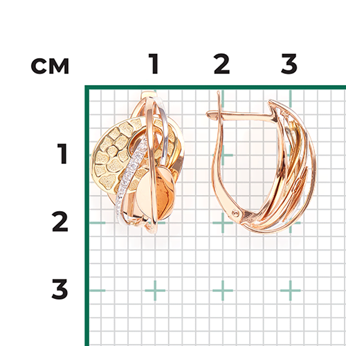 Серьги с английским замком из комбинированного золота с фианитами 02-3899-00-401-1140-66