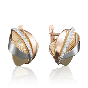 Серьги с английским замком из комбинированного золота с фианитами 02-3989-00-401-1140-66