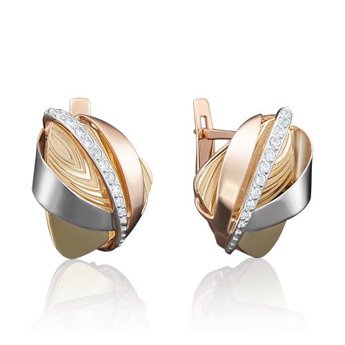 Серьги с английским замком из комбинированного золота с фианитами 02-3989-00-401-1140-66