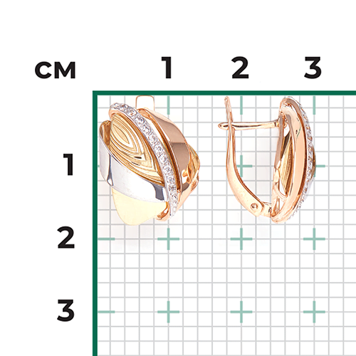 Серьги с английским замком из комбинированного золота с фианитами 02-3989-00-401-1140-66