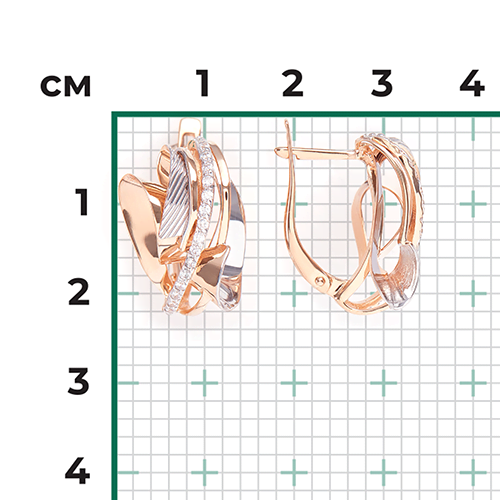 Серьги с английским замком из красного золота с фианитами 02-4040-00-401-1110-66
