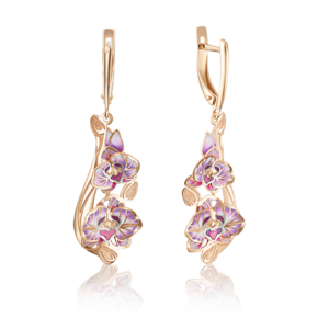 Серьги «Орхидеи» с английским замком из красного золота с эмалью 02-4051-00-000-1110-66