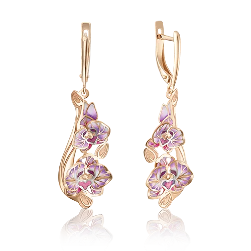 Серьги «Орхидеи» с английским замком из красного золота с эмалью 02-4051-00-000-1110-66